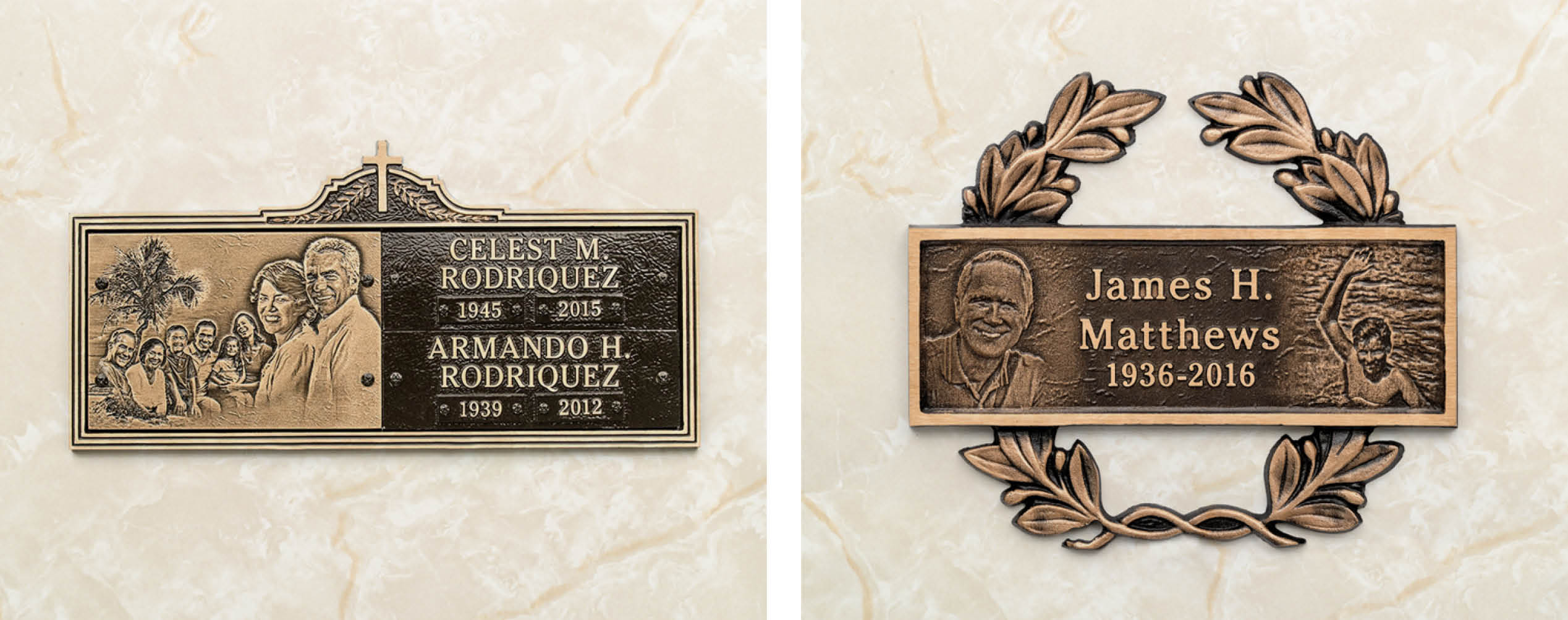 Cremation columbarium nameplate with engraved details